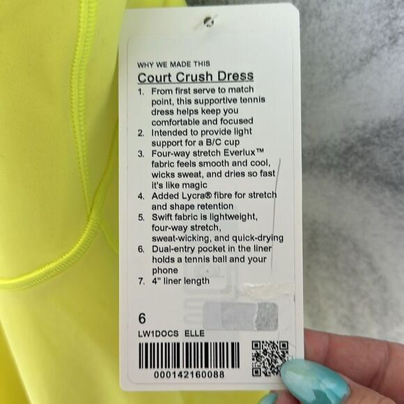 Lululemon Court Crush Dress Electric Lemon size 6 NWT tennis dress 🎾‎ - Picture 4 of 8